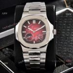 AAA Fake Watches Patek Philippe Nautilus Power Reserve Watches Red Dial Stainless Steel